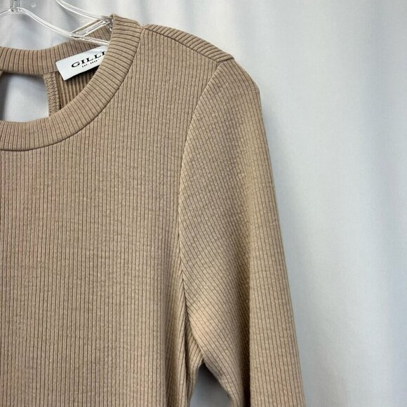 Gilli Womens Bodycon Dress Latte Cut Out Back W/ Twist Ribbed Long Sleeve L - Picture 9 of 11